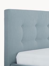 Letto imbottito con piedini in legno Moon, Rivestimento: poliestere (materiale str, Tessuto grigio blu, Larg. 140 x Lung. 200 cm