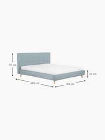 Letto imbottito con piedini in legno Moon, Rivestimento: poliestere (materiale str, Tessuto grigio blu, Larg. 140 x Lung. 200 cm