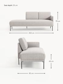 Chaise longue Fluente, Rivestimento: 80% poliestere, 20% Ramie, Struttura: legno di pino massiccio, Piedini: metallo verniciato a polv, Tessuto grigio chiaro, Larg. 202 x Prof. 85 cm, schienale a sinistra