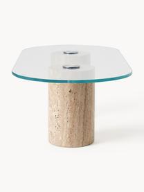 Table basse ovale Jonah, Transparent, beige, travertin, larg. 110 x prof. 50 cm