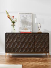 Credenza in legno di mango massiccio con ante Clive, Struttura: metallo verniciato a polv, Legno di mango, dorato, Larg. 150 x Alt. 85 cm