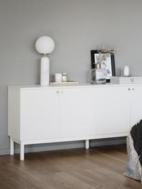 Sideboard Lewiston mit geriffelter Front in Weiss, Innen: Mitteldichte Holzfaserpla, Beine: Gummibaumholz, massiv, la, Griffe: Metall, lackiert, gebürst, Weiss, B 161 x H 70 cm