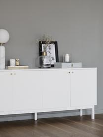 Sideboard Lewiston mit geriffelter Front in Weiss, Innen: Mitteldichte Holzfaserpla, Beine: Gummibaumholz, massiv, la, Griffe: Metall, lackiert, gebürst, Weiss, B 161 x H 70 cm