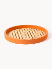 Rundes Deko-Tablett Carina mit Wiener Geflecht, Ablagefläche: Rattan, Rand: Mitteldichte Holzfaserpla, Orange, Ø 30 x H 3 cm