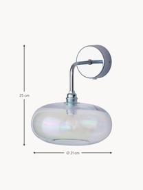 Wandlamp Horizon van mondgeblazen glas, Lampenkap: mondgeblazen glas, Iriserend, zilverkleurig, B 21 x D 24 cm