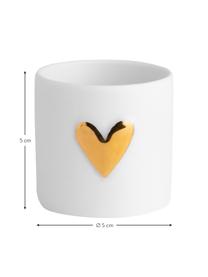 Malé porcelánové svícny na čajové svíčky Heart, 2 ks, Porcelán, Bílá, zlatá, Ø 5 cm, V 5 cm