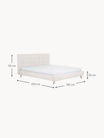 Gestoffeerd bed Moon met houten poten, Bekleding: polyester (gestructureerd, Frame: massief grenenhout, FSC-g, Poten: massief eikenhout, Geweven stof greige, B 160 x L 200 cm