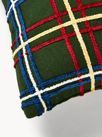 Housse de coussin en coton avec motif à carreaux chenille Noja, Vert foncé, multicolore, larg. 30 x long. 50 cm