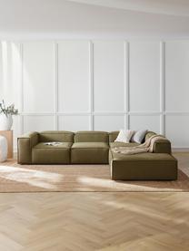 Canapé d'angle XL modulable Lennon, Tissu vert olive, larg. 329 x prof. 269 cm, méridienne à gauche