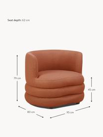 Design bouclé fauteuil Solomon, Bekleding: 100% polyester Met 35.000, Frame: massief sparrenhout, berk, Poten: kunststof Dit product is , Bouclé terracotta, B 95 x D 80 cm