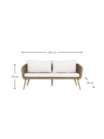 Garten-Loungesofa (3-Sitzer) Prisca aus Rattan, Korpus: Rattan, Webstoff Cremeweiß, Rattan, B 181 x T 78 cm