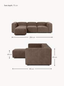 Canapé modulable 4 places avec pouf Lena, Tissu brun foncé, larg. 284 x prof. 181 cm