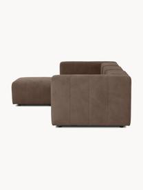 Modulaire bank Lena (4-zits) met kruk, Bekleding: geweven stof (88% polyest, Frame: grenenhout, multiplex, ha, Poten: kunststof, Geweven stof donkerbruin, B 284 x D 181 cm