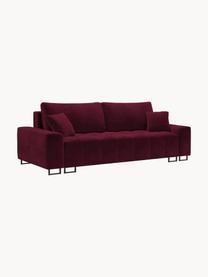 Divano letto 3 posti in velluto rosso con contenitore Byron, Rivestimento: velluto di poliestere Con, Struttura: Pino massiccio, Truciolar, Velluto rosso vino, nero, Larg. 250 x Prof. 105 cm