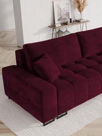 Divano letto 3 posti in velluto rosso con contenitore Byron, Rivestimento: velluto di poliestere Con, Struttura: Pino massiccio, Truciolar, Velluto rosso vino, nero, Larg. 250 x Prof. 105 cm