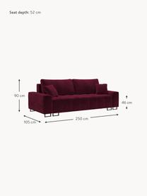 Divano letto 3 posti in velluto rosso con contenitore Byron, Rivestimento: velluto di poliestere Con, Struttura: Pino massiccio, Truciolar, Velluto rosso vino, nero, Larg. 250 x Prof. 105 cm