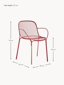 Chaise de jardin à accoudoirs Hiray, Acier galvanisé, laqué, Rouge, larg. 46 x prof. 55 cm