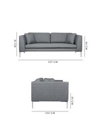 Sofa Emma (3-osobowa), Tapicerka: poliester 100 000 cykli w, Stelaż: lite drewno sosnowe, Nogi: metal galwanizowany, Szary, nogi: srebrny, S 227 x G 100 cm