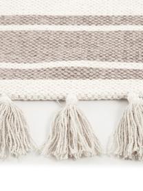 Passatoia in cotone a righe tessuta a mano con nappe Vigga, 100% cotone, Taupe, beige, Larg. 80 x Lung. 250 cm