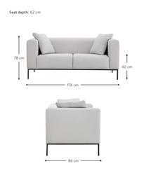 Sofa Carrie (2-Sitzer) mit Metall-Füssen, Bezug: Polyester 50.000 Scheuert, Gestell: Spanholz, Hartfaserplatte, Webstoff Grau, B 176 x T 86 cm