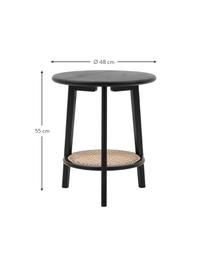 Table d'appoint ronde en chêne et rotin Skylar, Noir, beige, Ø 48 x haut. 55 cm