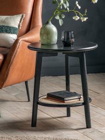 Table d'appoint ronde en chêne et rotin Skylar, Noir, beige, Ø 48 x haut. 55 cm