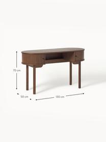 Schreibtisch Calary mit geriffelter Front, Korpus: Mitteldichte Holzfaserpla, Beine: Massives Eichenholz, Eichenholz, dunkelbraun lackiert, B 130 x T 50 cm