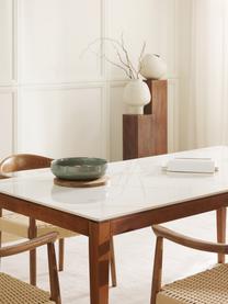 Jedálenský stôl s mramorovým vzhľadom Jackson, Mramorový vzhľad biela, dubové drevo hnedá lakované, Š 140 x H 90 cm