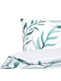 Housse de couette en percale Francine, Endroit : vert, blanc Envers : blanc