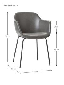 Petite chaise à accoudoirs cuir synthétique avec pieds en métal Fiji, Cuir synthétique gris, larg. 58 x haut. 81 cm
