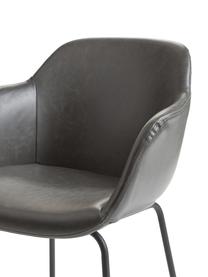 Petite chaise à accoudoirs cuir synthétique avec pieds en métal Fiji, Cuir synthétique gris, larg. 58 x haut. 81 cm