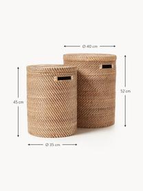 Set di 2 cesti portabiancheria con coperchio Lurdes, Rattan, Marrone chiaro, Set in varie misure