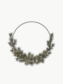 Couronne de Noël LED avec fonction minuterie, à piles Giant, Plastique, métal, enduit, Vert foncé, Ø 24 x haut. 8 cm