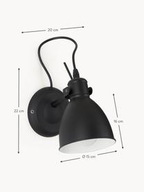 Verstelbare wandlamp Ethan, Lampenkap: gepoedercoat metaal, Zwart, D 20 x H 22 cm