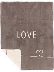 Zachte fleece plaid Love met opschrift en motief, 58% katoen, 32% polyacryl, 10% polyester, Taupe, beige, 150 x 200 cm