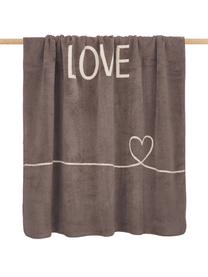 Zachte fleece plaid Love met opschrift en motief, 58% katoen, 32% polyacryl, 10% polyester, Taupe, beige, 150 x 200 cm