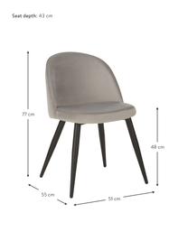 Fluwelen stoelen Amy, 2 stuks, Bekleding: fluweel (polyester), Poten: gepoedercoat metaal, Fluweel grijs, B 51 x D 55 cm