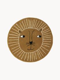 Kindervloerkleed Lion van wol, 80% wol, 20% katoen, Bruin, lichtbeige, Ø 95 cm