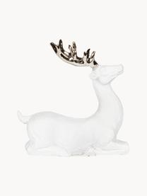 Handgefertigter Deko-Hirsch Deer, Polyresin, Weiss, Goldfarben, B 9 x H 9 cm