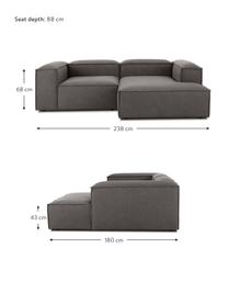 Modulaire hoekbank Lennon, Bekleding: 100% polyester, Frame: massief grenenhout FSC-ge, Poten: kunststof, Geweven stof donkergrijs, B 238 x D 180 cm, hoekdeel rechts