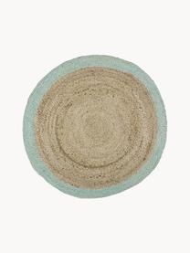 Runder Jute-Teppich Shanta mit mintgrünem Rand, handgefertigt, 100 % Jute
 
 Da die Haptik von Jute-Teppichen rau ist, sind sie für den direkten Hautkontakt weniger geeignet., Braun, Mintgrün, Ø 200 cm (Grösse L)
