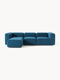 Canapé modulable 4 places en velours avec pouf Lena, Velours bleu pétrole, larg. 287 x prof. 181 cm