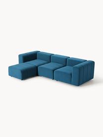 Modulares Samt-Sofa Lena (4-Sitzer) mit Hocker, Bezug: Samt (100 % Polyester) De, Gestell: Buchenholz, Spanplatte, H, Füße: Kunststoff, Samt Petrol, B 287 x T 181 cm