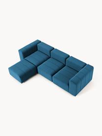 Modulares Samt-Sofa Lena (4-Sitzer) mit Hocker, Bezug: Samt (100 % Polyester) De, Gestell: Buchenholz, Spanplatte, H, Füße: Kunststoff, Samt Petrol, B 287 x T 181 cm