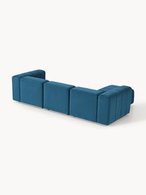 Canapé modulable 4 places en velours avec pouf Lena, Velours bleu pétrole, larg. 287 x prof. 181 cm