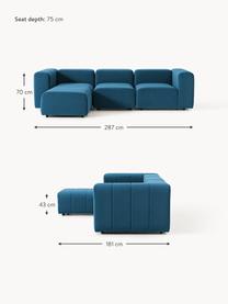 Modulares Samt-Sofa Lena (4-Sitzer) mit Hocker, Bezug: Samt (100 % Polyester) De, Gestell: Buchenholz, Spanplatte, H, Füße: Kunststoff, Samt Petrol, B 287 x T 181 cm