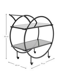 Metall-Servierwagen Loft mit Glasplatten, Gestell: Metall, pulverbeschichtet, Schwarz, B 74 x H 85 cm