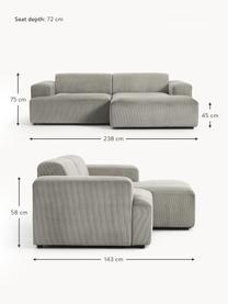 Cord-Ecksofa Melva (3-Sitzer), Bezug: Cord (92% Polyester, 8% P, Gestell: Massives Kiefernholz, Spa, Cord Grau, B 238 x T 143 cm, Eckteil links