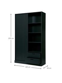 Kast Move met 1 schuifdeur in zwart, Gelakt grenenhout, Zwart, B 120 cm x H 200 cm