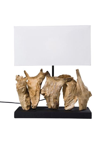 Lampada da tavolo di design in legno Nature, Paralume: cotone, Base della lampada: legno galleggiante, Bianco, marrone, nero, Larg. 35 x Alt. 43 cm